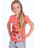 Girls\' T-shirt with patches, coral NDZ8112 - Online store - Boutique